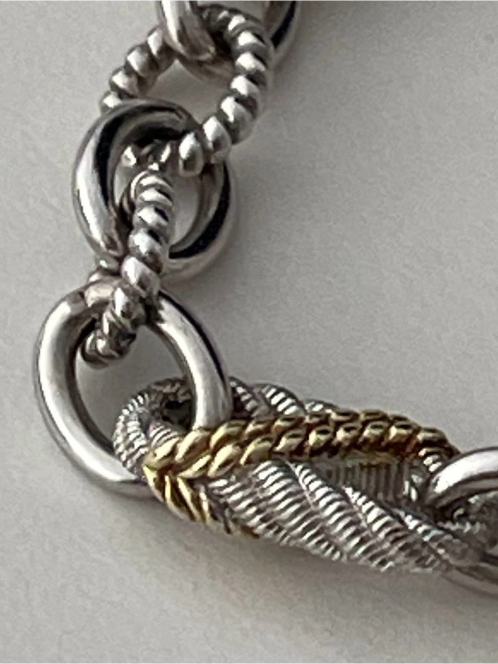 Judith Ripka 925 Sterling Two-Tone Fleur-de-Lis Charm Bracelet 8” 29g CZ - Picture 6 of 15
